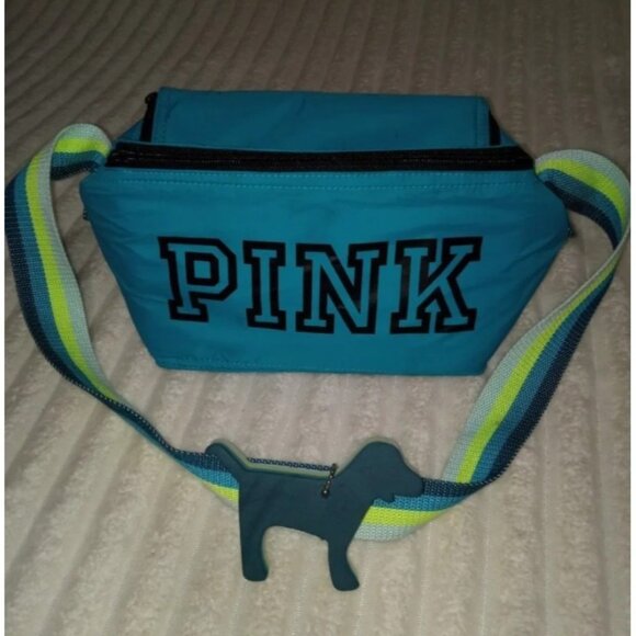 PINK Victoria's Secret Lunchbox with Keychain Blue Green Black - Picture 1 of 5